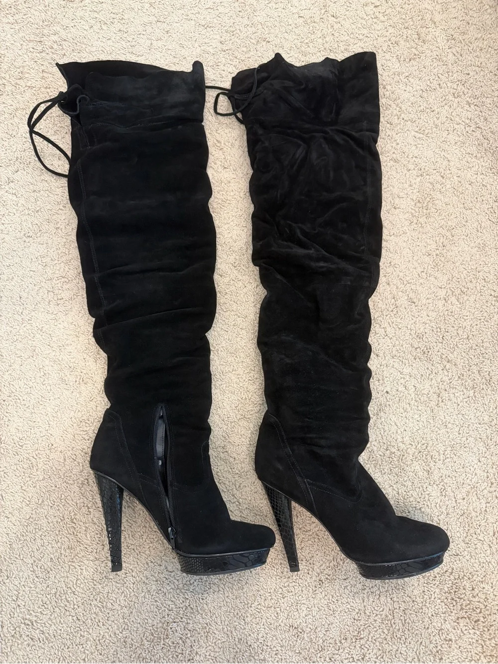 Bakers Black Suede Over-the-Knee Platform Stiletto Boots Size 10